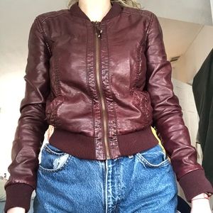 Maroon/wine faux leather jacket